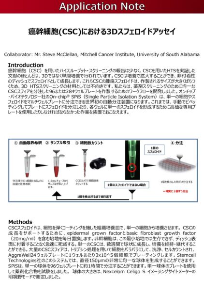 癌幹細胞(CSC)における3Dスフェロイドアッセイ (On-chip® SPiS) 